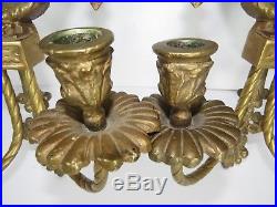 Pr Antique Bronze Brass Wall Sconce Candle Holders Beveled Glass Mirror Prisms