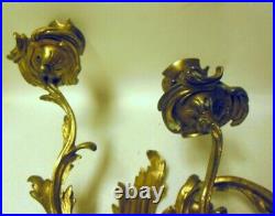 Pr Antique FRENCH Bronze Brass Wall SCONCES Candleholders ROCOCO Louis XV