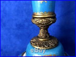 Pr Antique French Candelabra Candle Holder Gild Brass & sevres Porcelain Floral