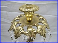 Pr Brass Mantle Lusters Candlestick Taper Candle Holders +Crystal Prisms Lustre