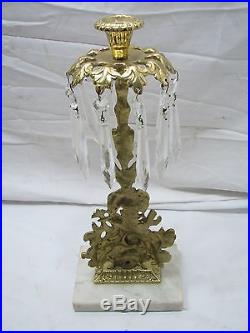 Pr Brass Mantle Lusters Candlestick Taper Candle Holders +Crystal Prisms Lustre