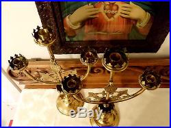 Pr Church Brass Altar Candle Stick Holder Candelabra Gothic Arts & Crafts 21H