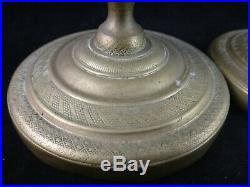 Pr. French 1st Empire Solid Brass Candlesticks with turned decorations. 10 14/16 t