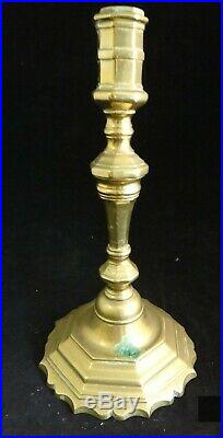 Pr. French Louis XV period solid brass candlesticks, c. 1710-45. 10