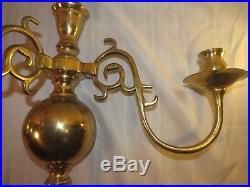Pr Large Dual Brass Candle Wall Sconce Candleholder Colonial Williamsburg 15x16