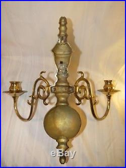 Pr Large Dual Brass Candle Wall Sconce Candleholder Colonial Williamsburg 15x16