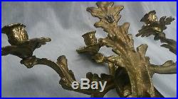 Pretty vintage pair brass 3 arms candelabra wall sconces candle holders