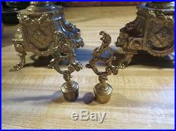 RARE ANTIQUE PAIR OF 2 FRENCH PORCELAIN ENAMEL BRASS CANDELABRA 22 with finial