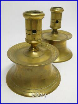 RARE Antique 17th Century Pair of Brass CAPSTAN CANDLESTICKS
