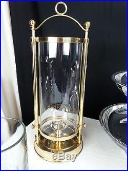 RARE Brass Glass Hurricane Candle Holder Adjustable Glass Lantern with Spike