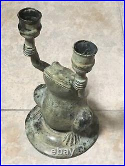 RARE Bronze / Brass Frog Candle Holder 13 Tall