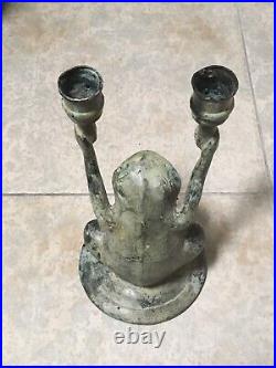 RARE Bronze / Brass Frog Candle Holder 13 Tall