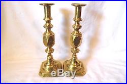 RARE LATE 19TH CENTURY PAIR OF ACE OF DIAMONDS BRASS CANDLESTICKS CANDLE HOLDERS
