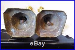 RARE LATE 19TH CENTURY PAIR OF ACE OF DIAMONDS BRASS CANDLESTICKS CANDLE HOLDERS
