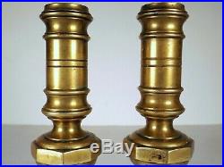 RARE PAIR 17th Century Antique Spanish Brass Bronze Square Base Candlesticks 6