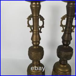 RARE Pair of Vintage Brass Asian Candle Candlestick Holder 14.5 in Tall