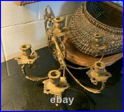 RARE Set of 2 Harvin Brass Sand Cast 5 Arm Wall Candle Holder Sconces Excellent