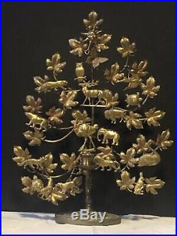 RARE Vintage DRESDEN Brass TREE OF LIFE Antique HOLIDAY CANDLE Animals LEAVES