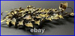 RARE! Vintage DRESDEN HOLLY Leaves BELLS CANDLE Holder Brass BOW Antique Metal