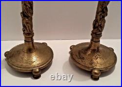 RARE Vtg BRASS CANDLE HOLDERS RAZED DRAGON DESIGN All AROUND SET/2 COLLECTIBLE