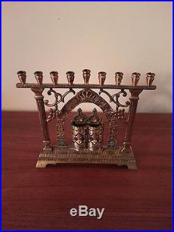 Rare 1950's Vintage Unique Brass Hanukkah Lamp Menorah Judaica Israel 12 Tribes