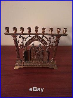 Rare 1950's Vintage Unique Brass Hanukkah Lamp Menorah Judaica Israel 12 Tribes