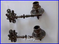 Rare Antique Art Deco Solid Brass Bronze Piano Wall Sconce Candle Holders pair