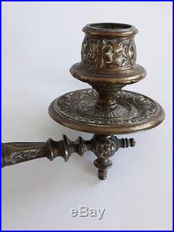 Rare Antique Art Deco Solid Brass Bronze Piano Wall Sconce Candle Holders pair