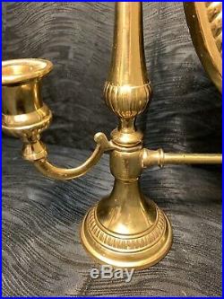Rare Antique Solid Brass Tilting Vanity Shaving Mirror Candle Holders French Vtg