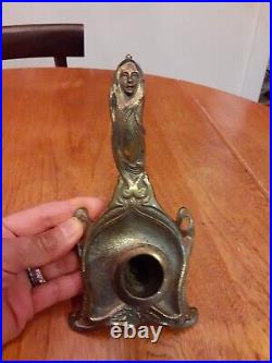 Rare Antique Vtg Woman Face Art Nouveau Brass Bronze Candle Holder 2.25 T