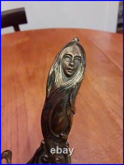 Rare Antique Vtg Woman Face Art Nouveau Brass Bronze Candle Holder 2.25 T