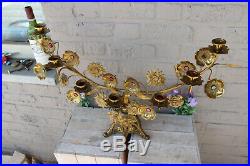 Rare Antique religious brass stones 7 arm Candelabra candle holder altar church