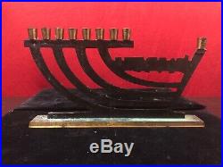 Rare PAL Bell Vintage Hanukkah Menorah Brass Candle Holder Israel Judaica Jewish