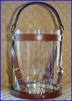 Rare Ralph Lauren Harness Saddle Leather brass Hurricane Candle Holder $995