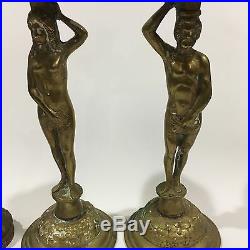 Rare Victorian Adam & Eve Candle Holder Solid Brass Art Sculpture Table Decor