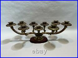Rare Vintage Brass 9 Lights Candles Flower Shaped Candelabra, 20 Widest, 7 H