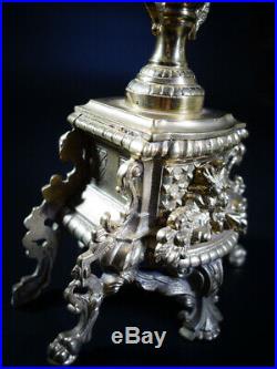 Rare Vintage Embossed 27 Tall Brass Ornate 5 Light Candelabra Baroque Style