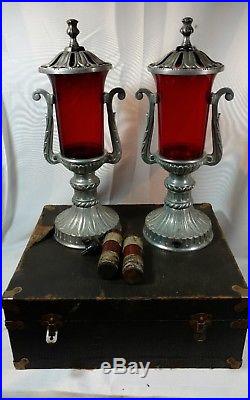 Rare Vintage Funeral Ornate Candle holders with Case Holland Brass Works Inc