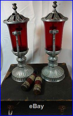 Rare Vintage Funeral Ornate Candle holders with Case Holland Brass Works Inc