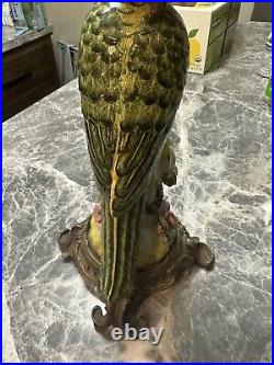 Rare Vintage Parrot Candlestick 15 Tall Porcelain Bronze figure green antique