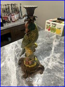 Rare Vintage Parrot Candlestick 15 Tall Porcelain Bronze figure green antique