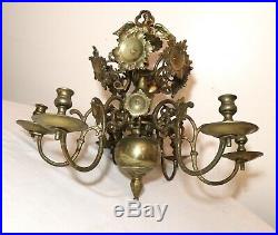 Rare antique 18th century turned brass federal style candle holder chandelier