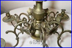 Rare antique 18th century turned brass federal style candle holder chandelier