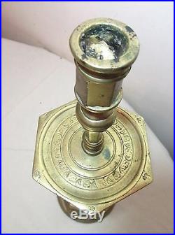 Rare large primitive antique 17th century 1600's brass candlestick candle holder