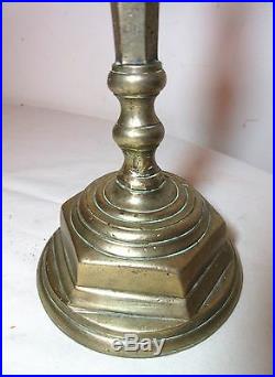 Rare large primitive antique 17th century 1600's brass candlestick candle holder