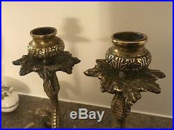 Rare pair antique cast SOLID BRASS BRONZE snake python serpent candle holders