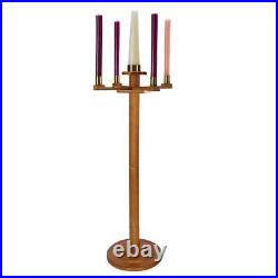 Round Base Advent Candlestick Five Polished Brass Candle Sockets Walnut