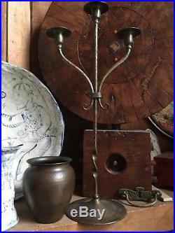 Roycroft Hammered Copper Candlestick With Twisted Stem And Three Candle Holder