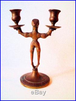 Russian Antique Candlesticks Brass Pair Set Male Figures Candle Holder Figurines