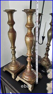 SET OF 2 Antique Vtg Cast Brass Candlesticks. Candle Holder. 18 Tall. Home Decor